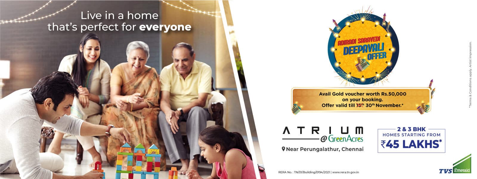 Avail gold voucher worth Rs.50,000 on your booking at TVS Emerald Atrium, Chennai