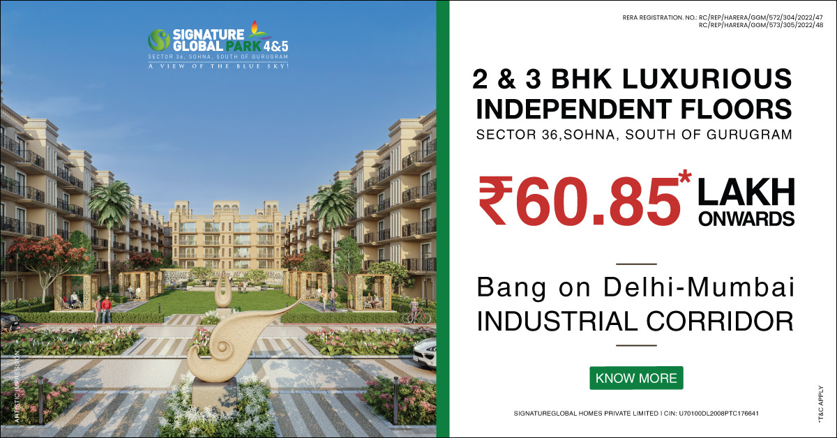 Presenting 2 and 3 BHK luxurious independent floor Rs 60.85 Lac onwards at Signature Global Park 4 & 5, Sohna, Gurgaon