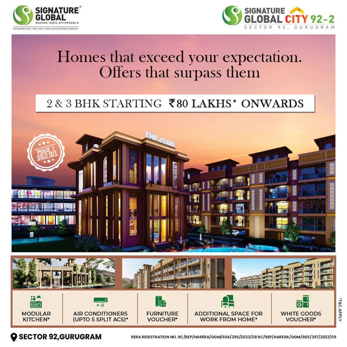 Book just Rs 1 Lac now, free modular kitchen, furniture voucher and white goods voucher at Signature Global City 92-2, Gurgaon