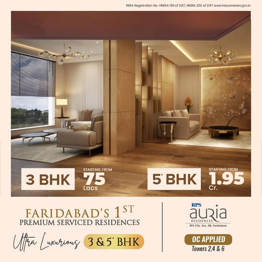 Faridabad 1st premium serviced residence at RPS Auria Residences.