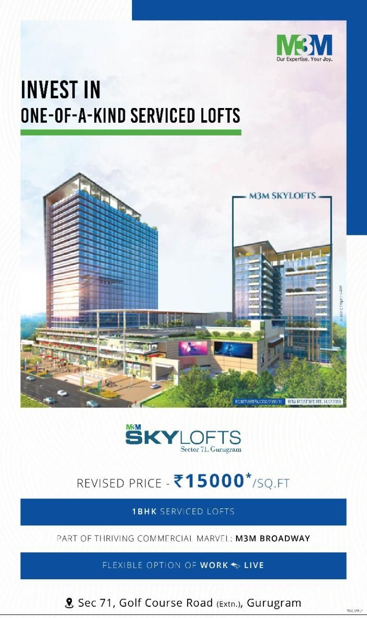 Invest in one-of-a-kind serviced lofts at M3M Sky Lofts, Gurgaon