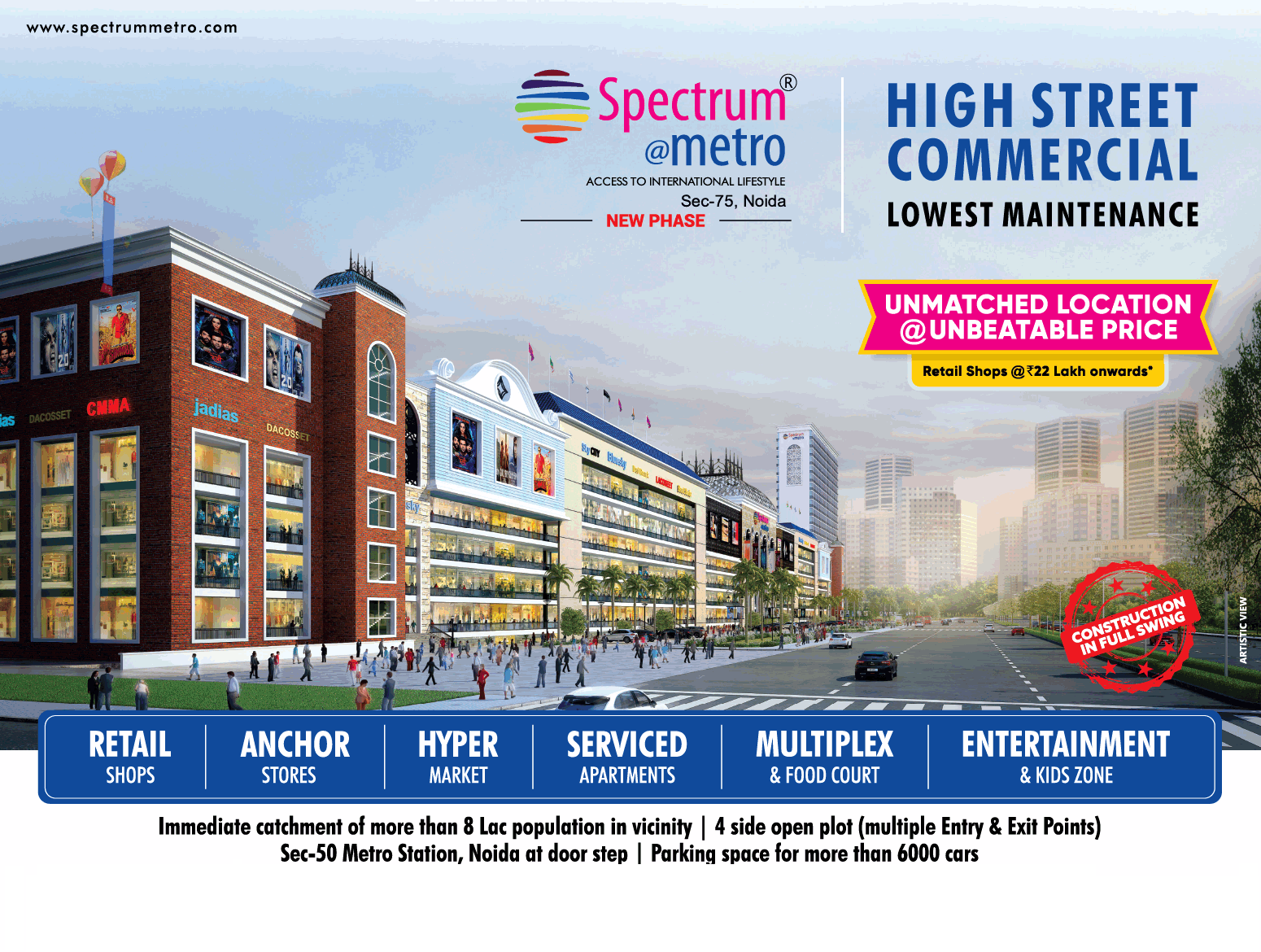 High street commercial investment in Spectrum Metro in Noida
