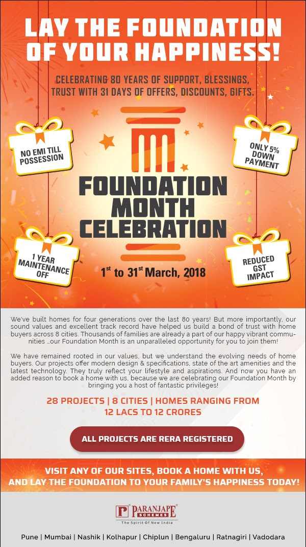 Paranjape Schemes celebrating foundation month with offers, discounts and gifts