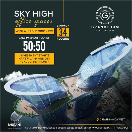 Investment starting Rs 37 Lac and get Rs 27000 per month at Bhutani Grandthum, Greater Noida Update