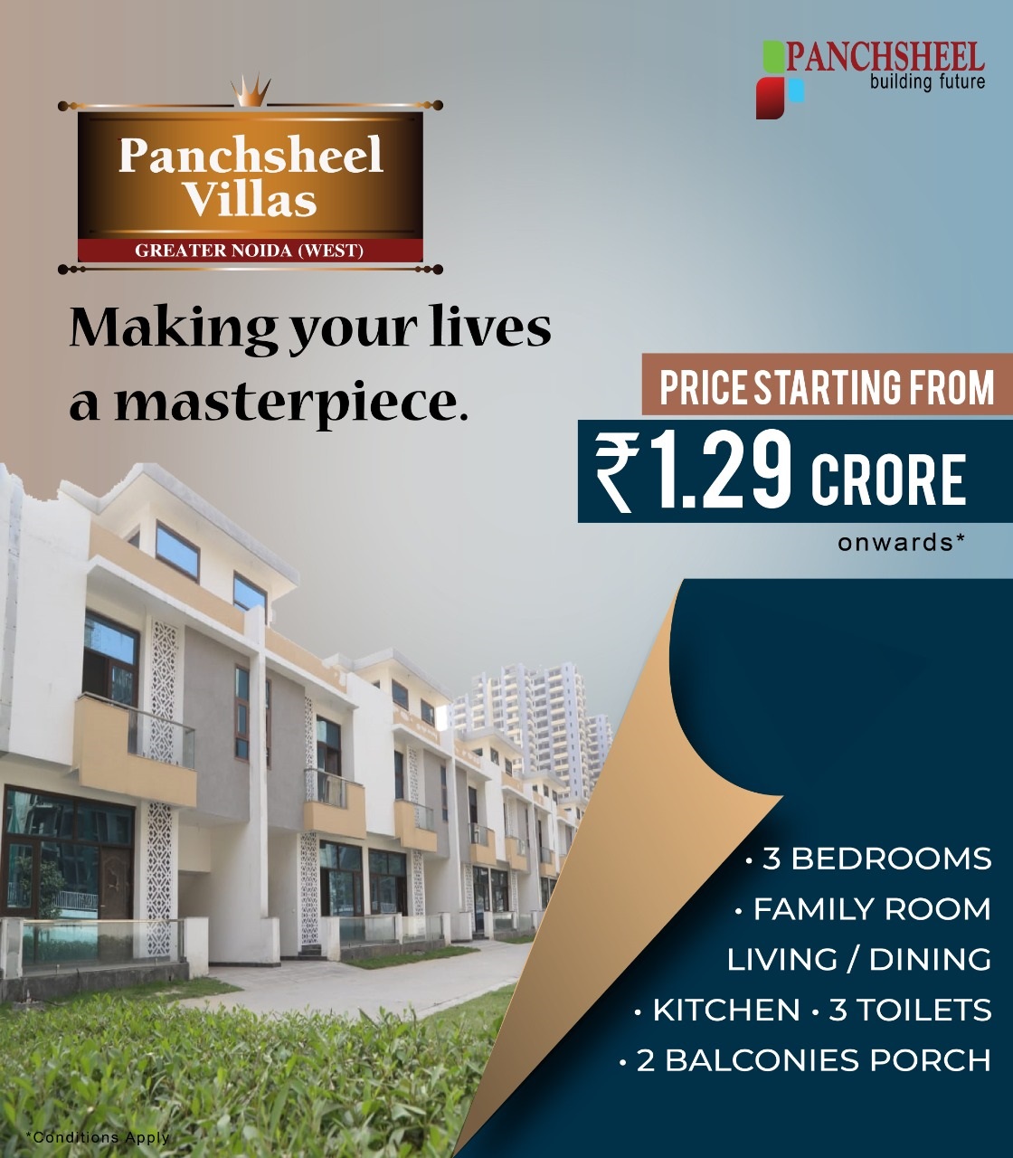 Price starting Rs 1.29 Cr onward at Panchsheel Villas in Greater Noida