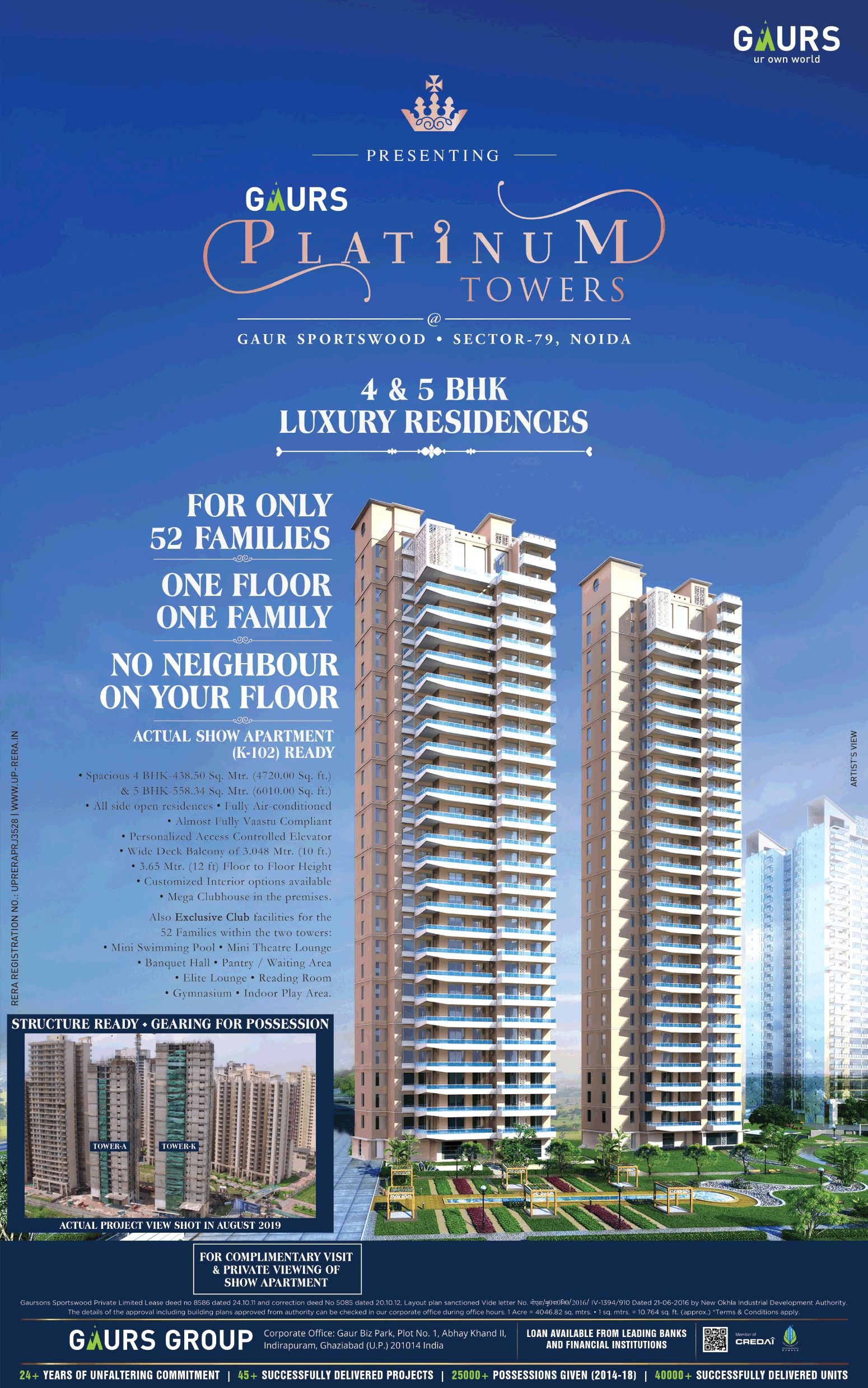 Book 4/5 BHK luxury residences at Gaurs Platinum Towers in Sector 79, Noida