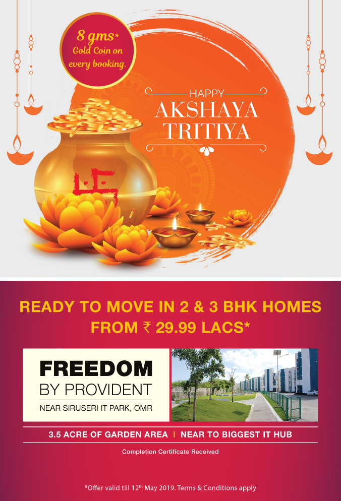 Ready to move in 2 & 3 bhk homes at Rs. 29.99 lakhs at Provident Freedom in Chennai