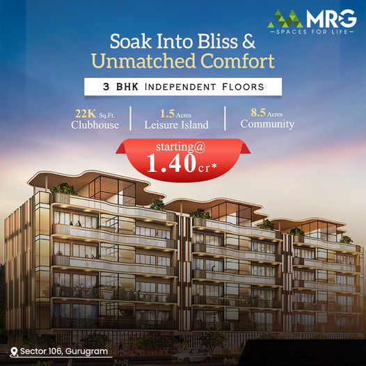 MRG Crown Presenting 3 BHK independent floors Rs 1.4 Cr in Dwarka Expressway, Gurgaon