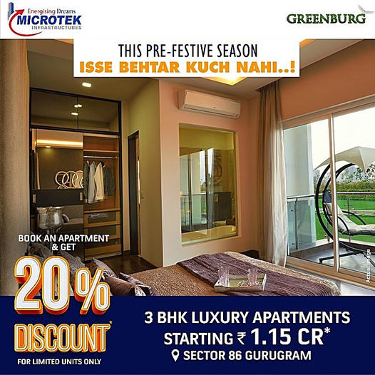 Microtek Greenburg Offering 3 BHK Luxury Apartments Starting @ Rs 1.15 Cr.* in Sector 86, Gurgaon