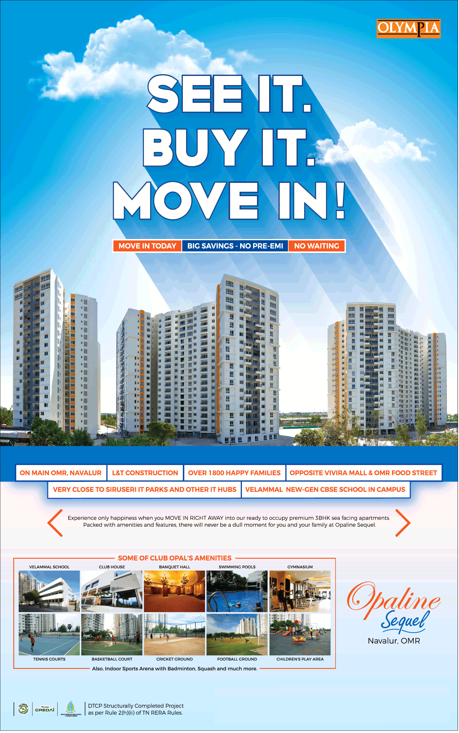 Book 3 BHK sea facing apartment at  Olympia Opaline Sequel, Chennai