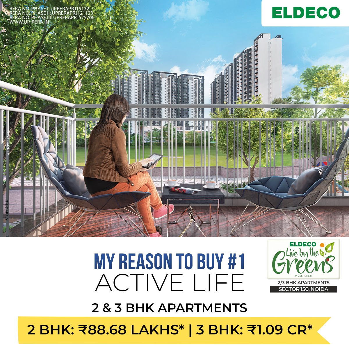 Book 2/3 BHK apartments Rs 88.68 Lac at Eldeco Live By The Greens in Noida