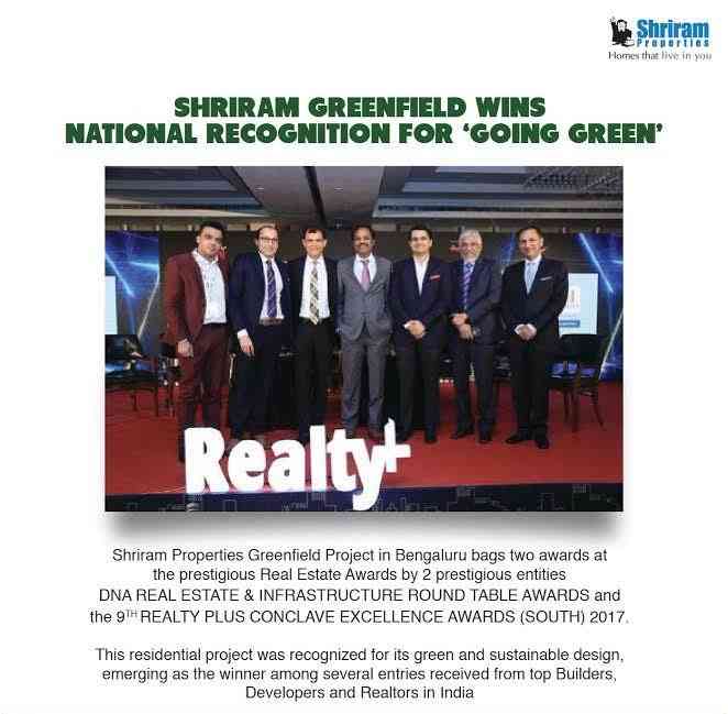 Shriram Greenfield wins National Recognition for Going Green