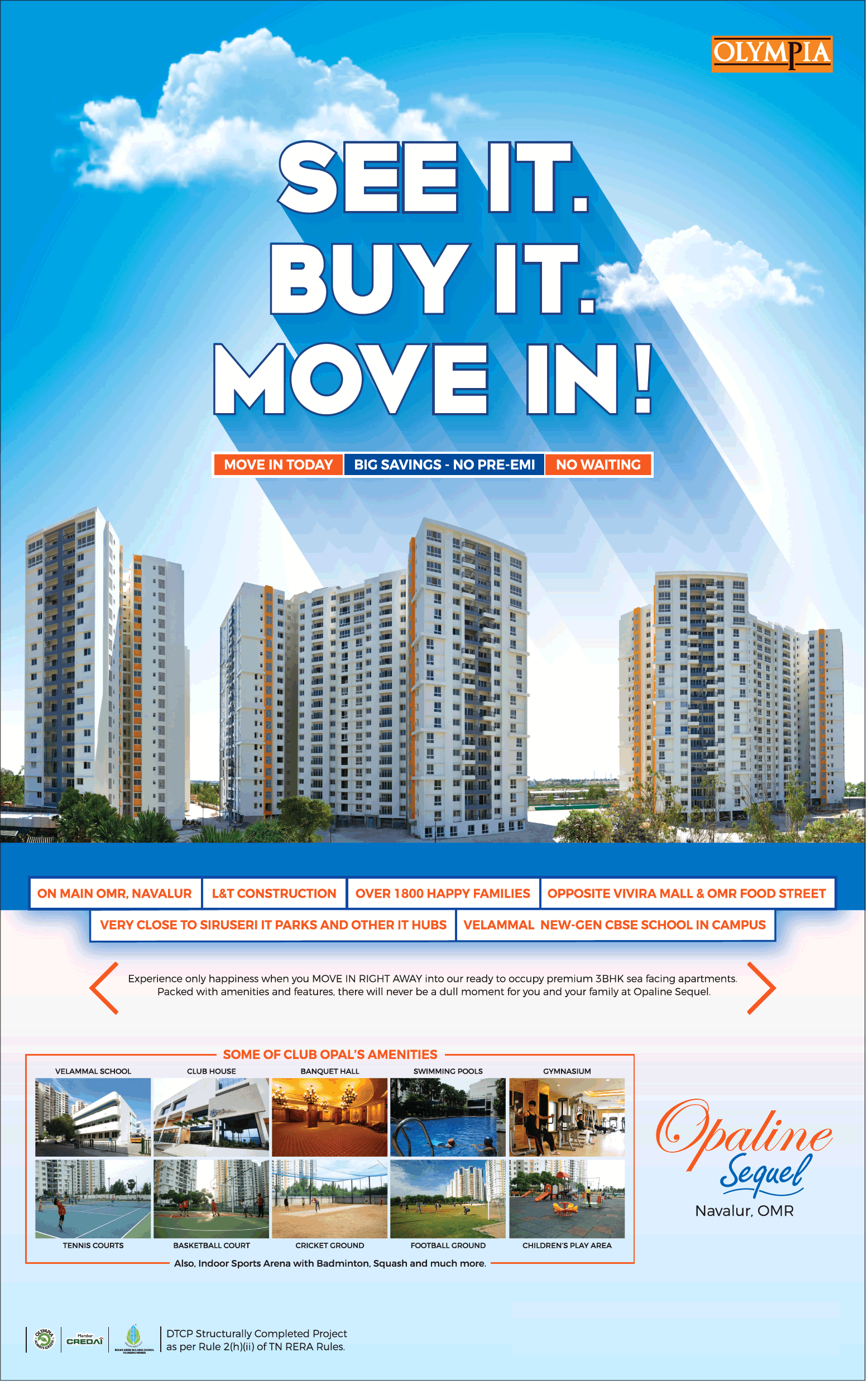 Olympia Opaline Sequel offers  move in today, big savings - no pre- EMI, no waiting in Chennai