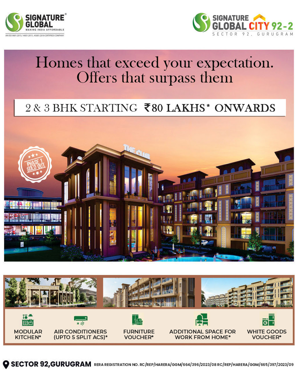 Free AC & Modular Kitchen and super relaxed payment plans at Signature Global City 92-2, Gurgaon