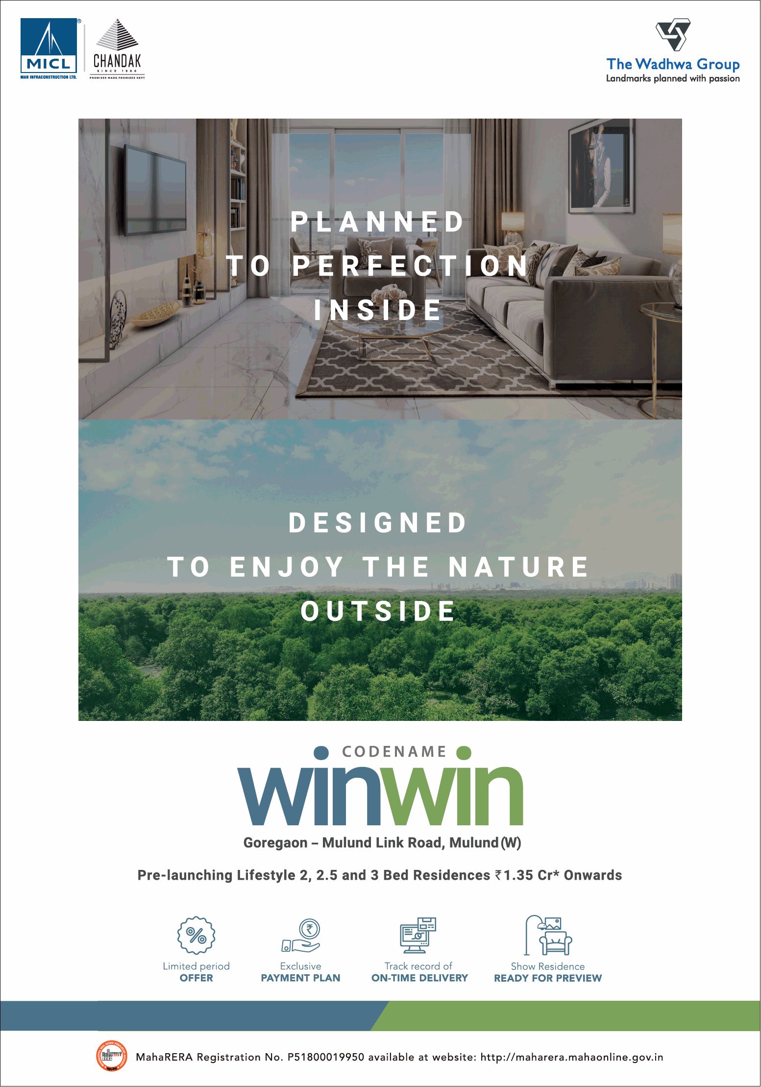 Pre-launching lifestyle 2, 2.5 and 3 bed residences Rs 1.35 Cr at Wadhwa Codename Win Win, Mumbai Update