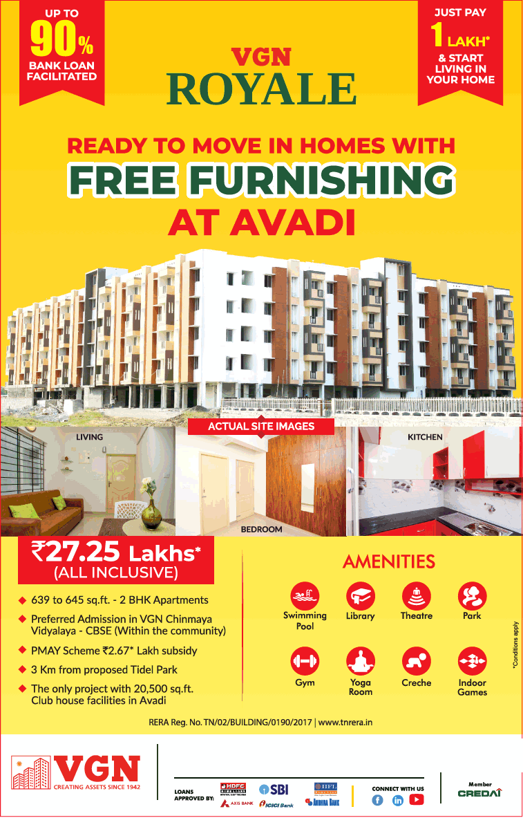 Just pay 1 lakh and start living in your home at VGN Royale in Avadi, Chennai Update