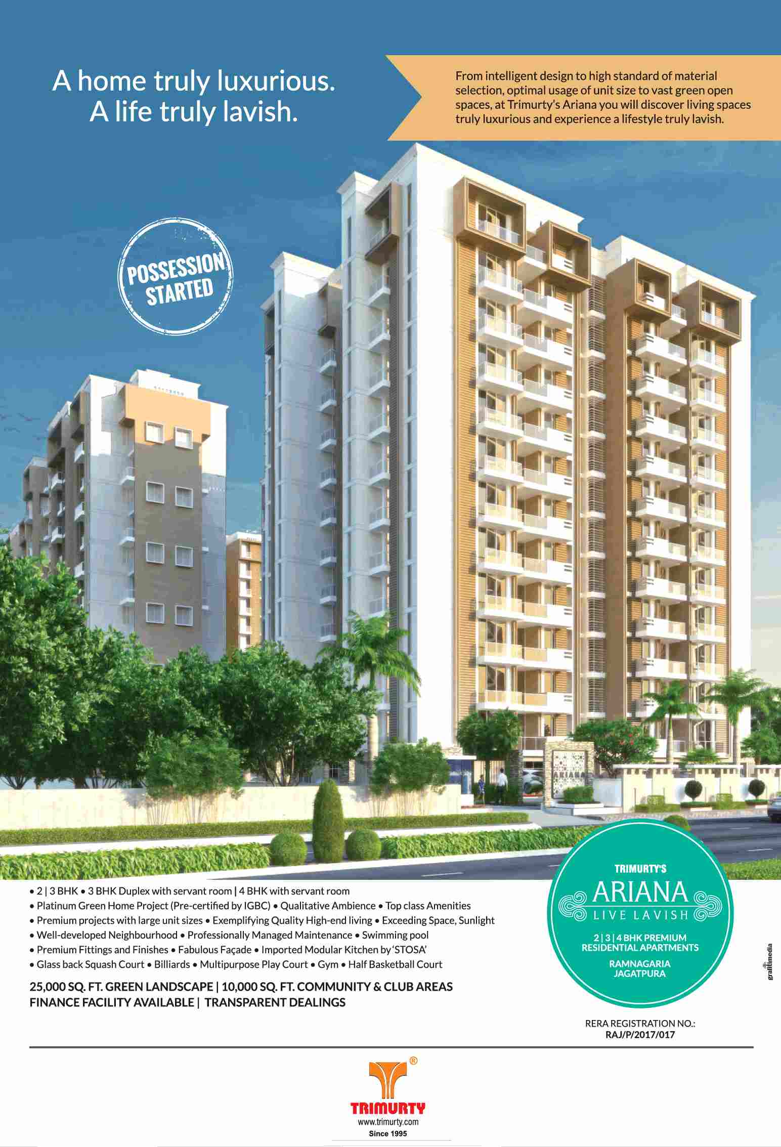 Live a truly luxurious and lavish life at Trimurty Ariana in Jaipur
