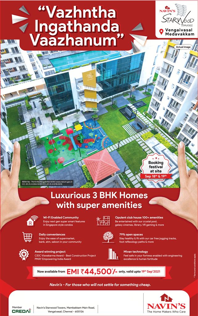 Luxurious 3 BHK Homes with super amenities at Navins Starwood Towers, Chennai