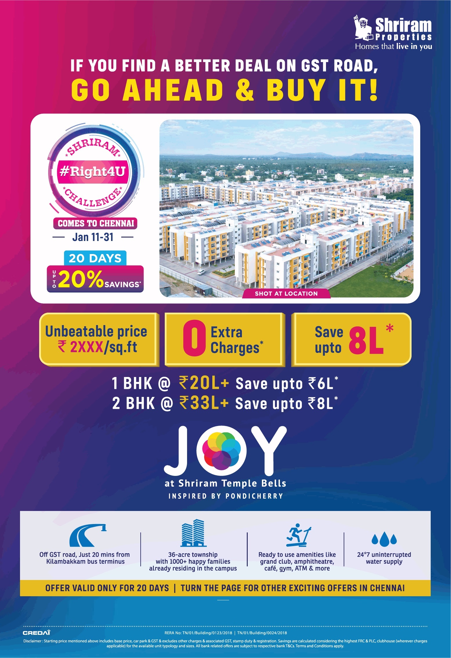 Save upto Rs 8 Lac @ Joy At Shriram Temple Bells in Chennai