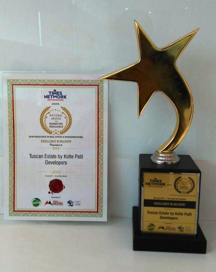 Tuscan Estate by Kolte Patil awarded for Times Network National Award for Marketing Excellence in Delivery in Real Estate category