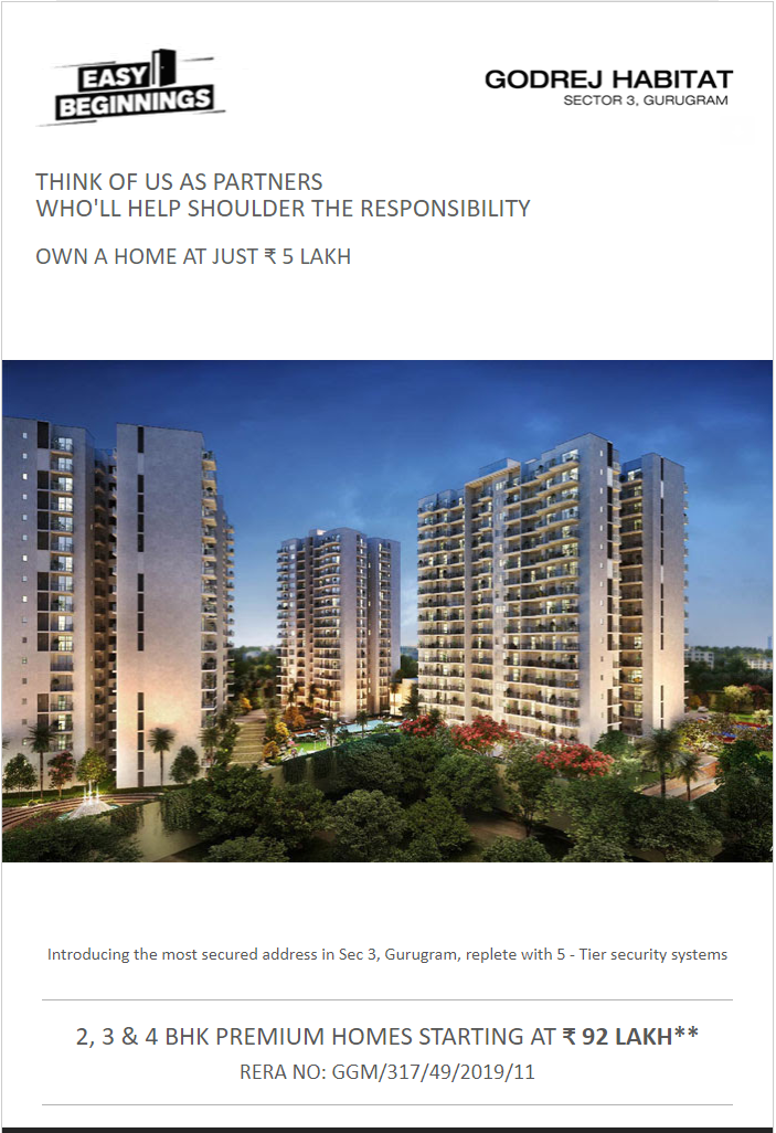 Own a home at just Rs. 5 lakhs at Godrej Habitat in Gurgaon Update