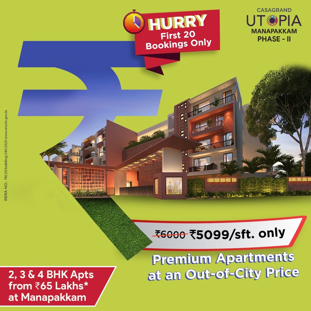 Book 2, 3 and 4 BHK apts Rs 65 Lac at Casagrand Utopia, Chennai Update