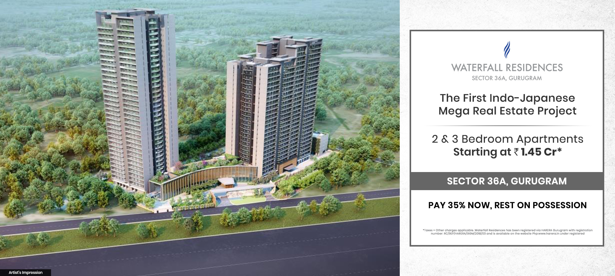 Pay 35% now, rest on possession at Krisumi Waterfall Residences, Gurgaon