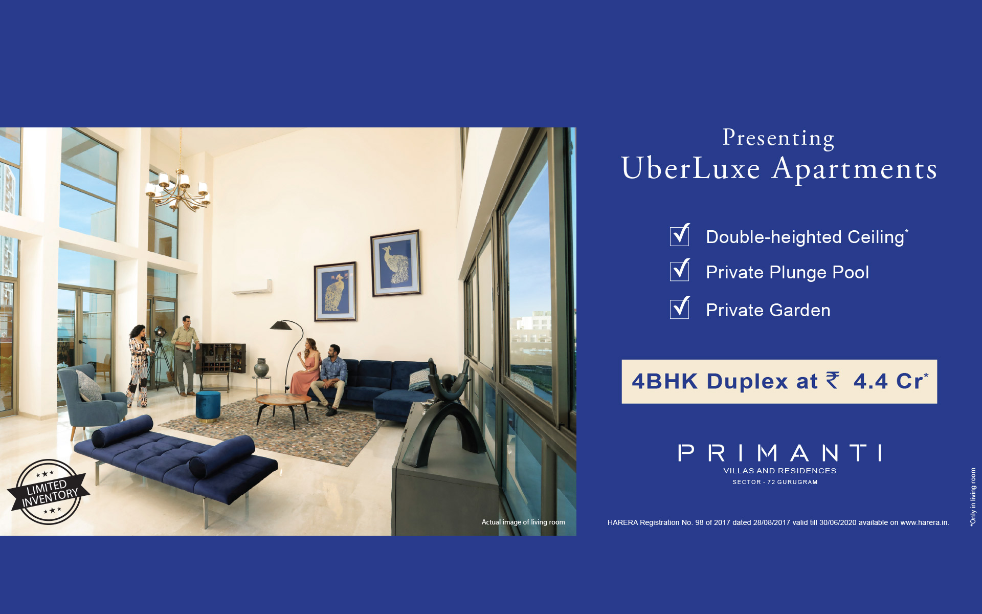 Presenting uber-luxe 4 bhk duplex at Rs. 4.4 Cr. at TATA Primanti in Gurgaon