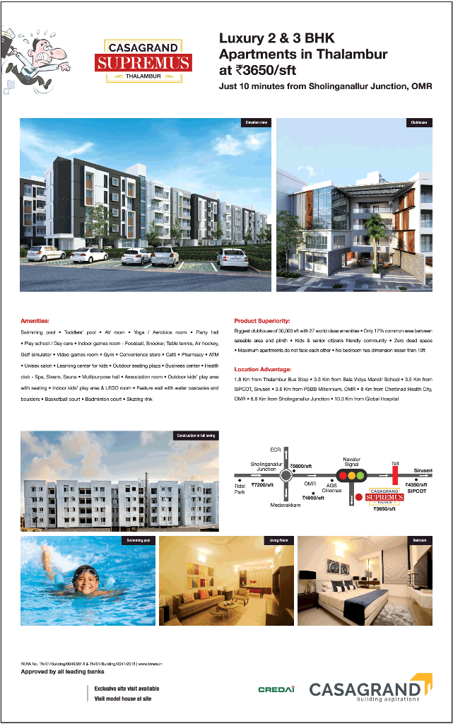 Luxury 2 & 3 BHK apartments Rs 3650 per sft at Casagrand Supremus in Thalambur, Chennai Update