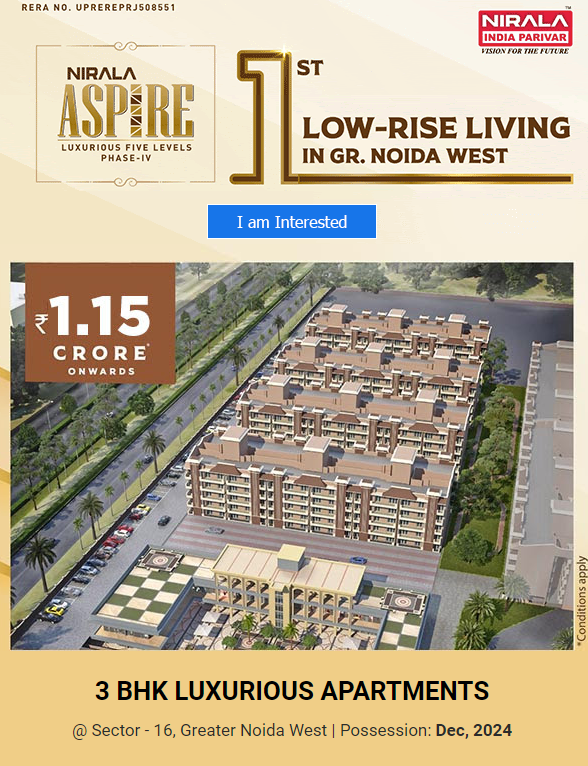 Book 3 BHK luxurious apartments Rs 1.15 Cr onwards at Nirala Aspire, Greater Noida Update