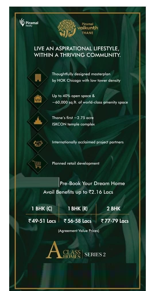 Pre book your dream home and avail benefits up to Rs 2.16 Lakh at Piramal Vaikunth A Class Homes