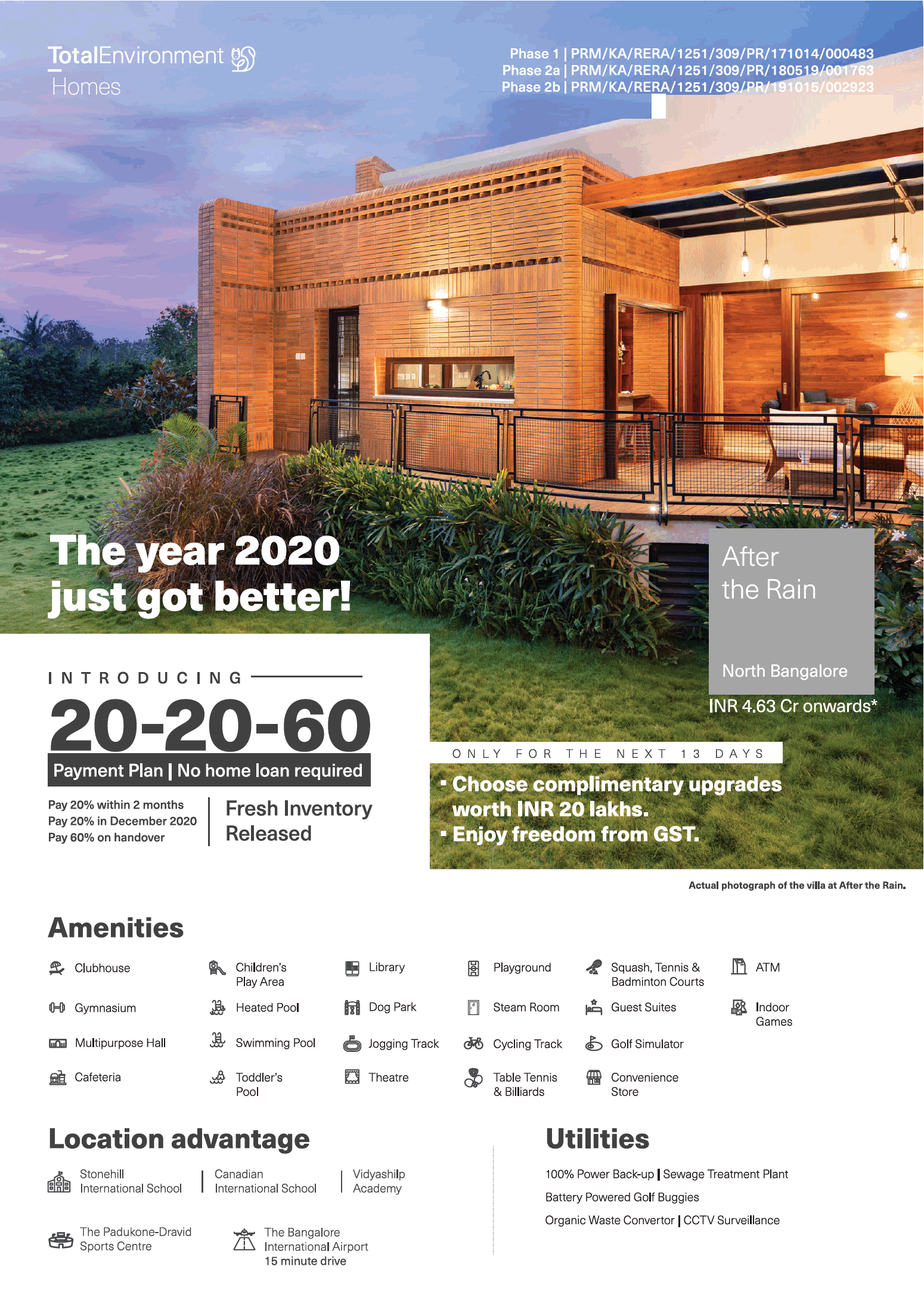 Introducing 20-20-60 payment plan at Total Environment After The Rain in Bangalore Update