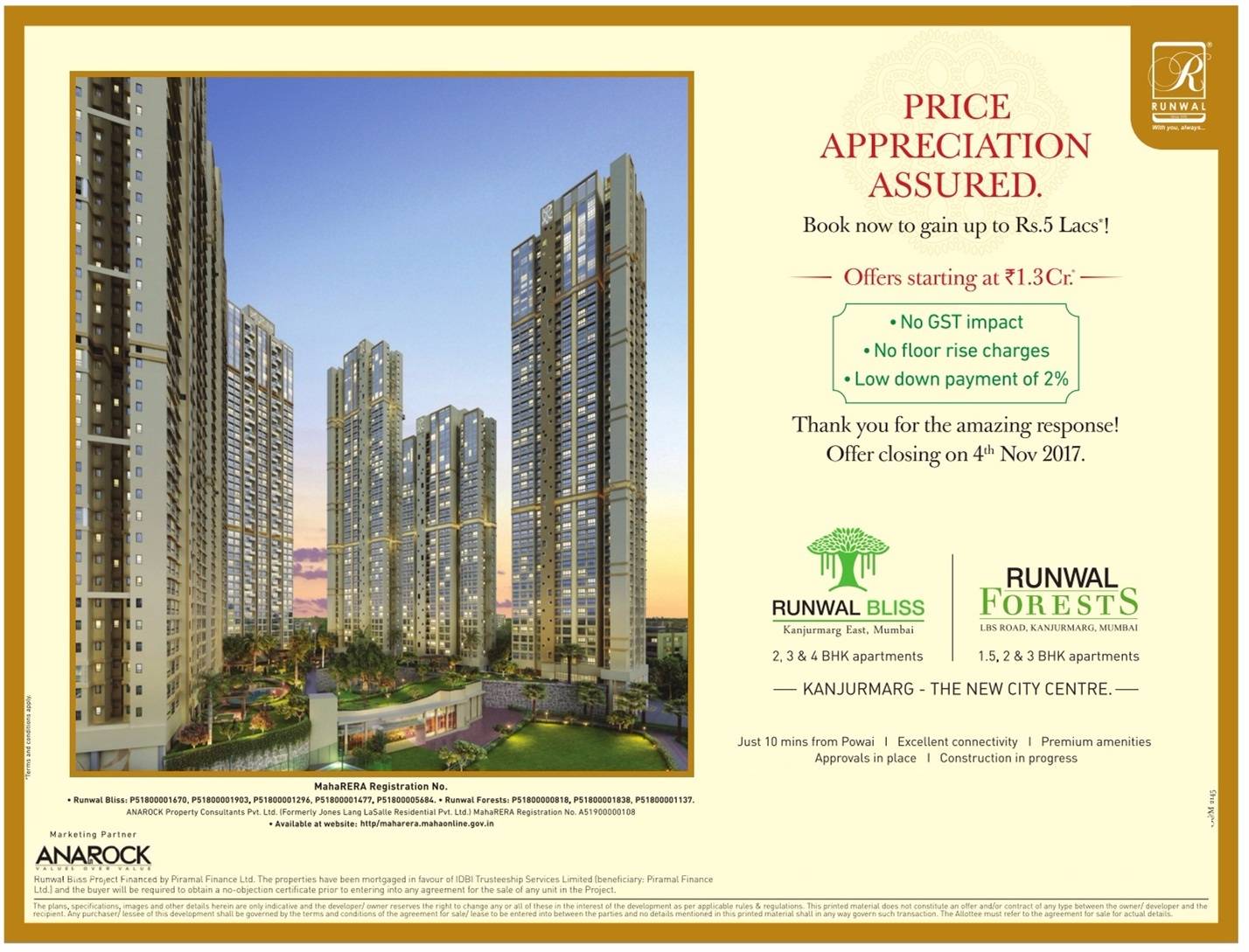 Price appreciation assured, book now and gain up to Rs. 5 Lacs at Runwal Projects in Mumbai Update