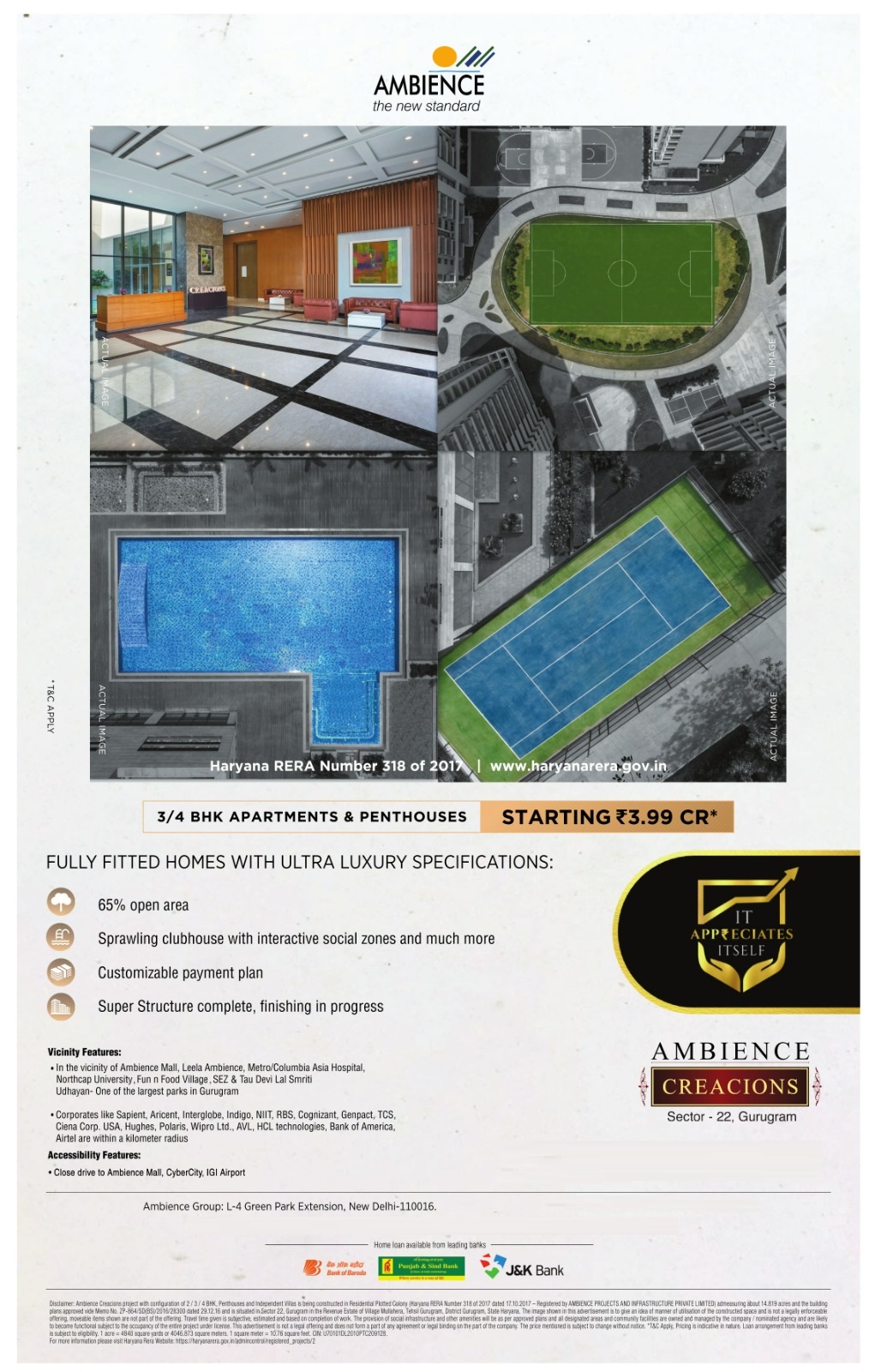 Fully fitted home with ultra luxury specifications at Ambience Creacions, Gurgaon Update