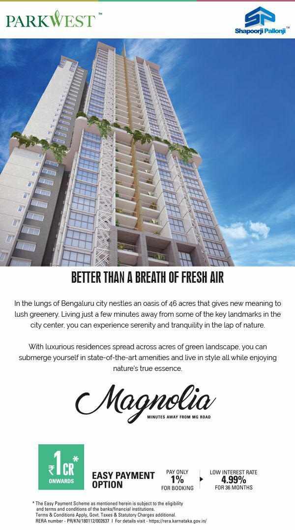 Pay only 1% for booking at Shapoorji Pallonji Parkwest in Bangaore