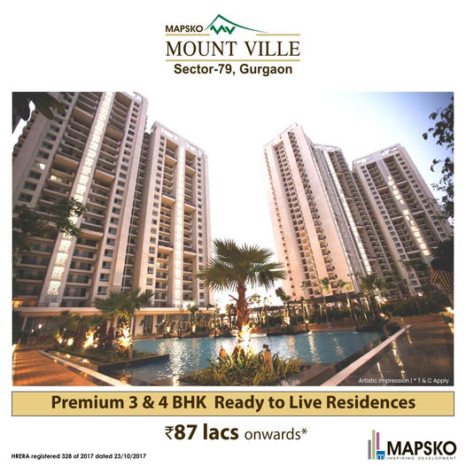 Book premium 3 & 4 BHK ready to live residences at Mapsko Mountville in Sector 79, Gurgaon