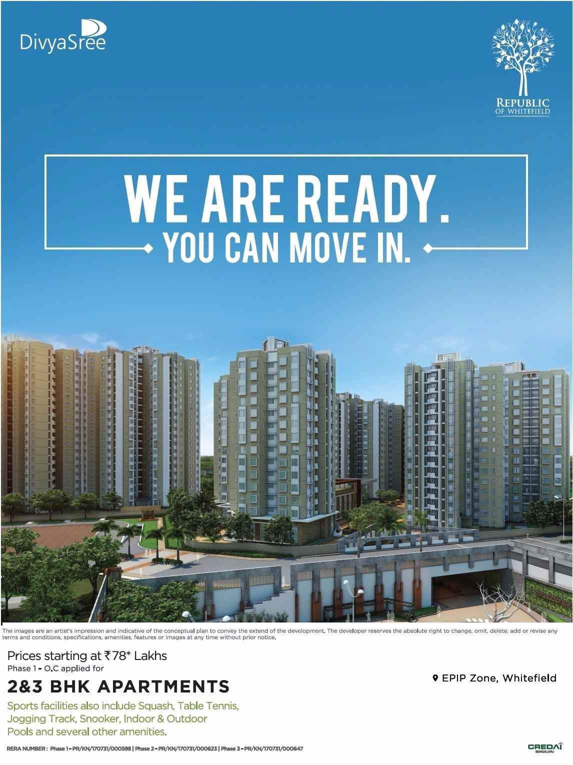 Divyasree Republic of Whitefield is now ready to move in Bangalore