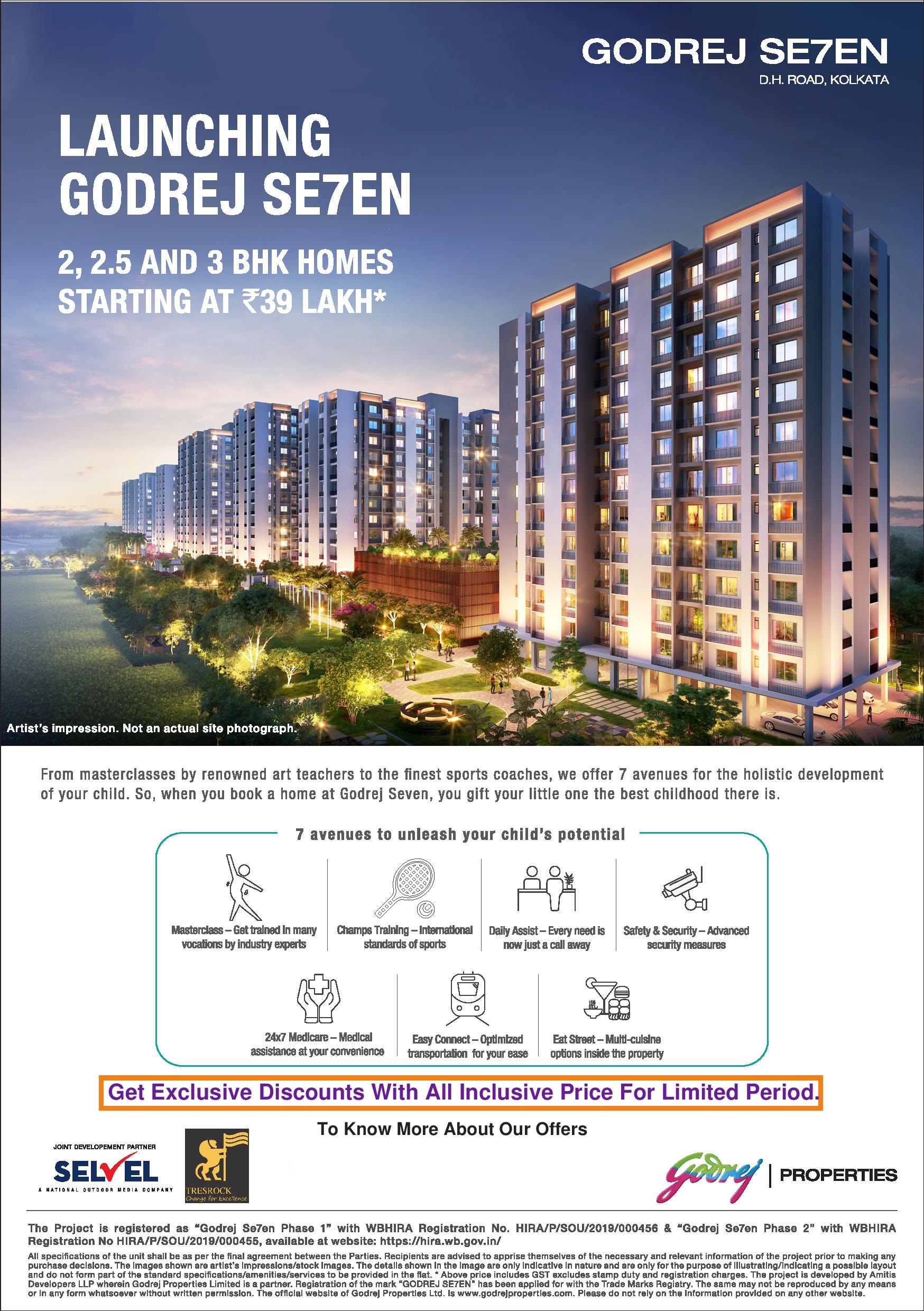 Launching Godrej Seven 2, 2.5 and 3 BHK homes Rs 39 Lac in Kolkata