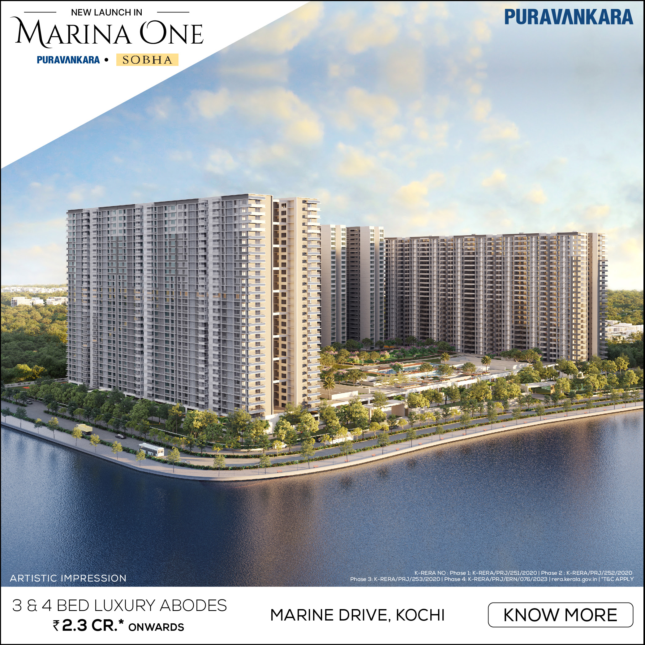 Waterfront residential project Rs 2.3 Cr at Purva Marina One, Kochi