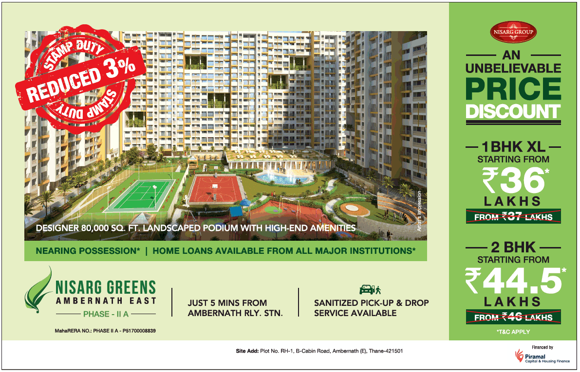 An unbelievable price discount at Nisarg Greens in Mumbai Update