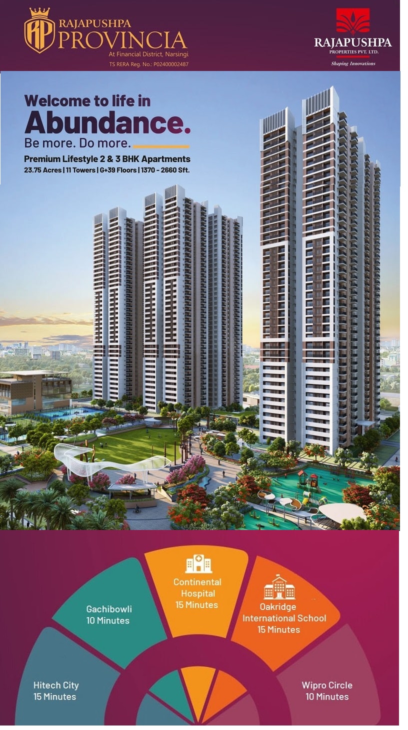 Presenting 2 & 3 BHK apartments at Rajapushpa Provincia, Hyderabad