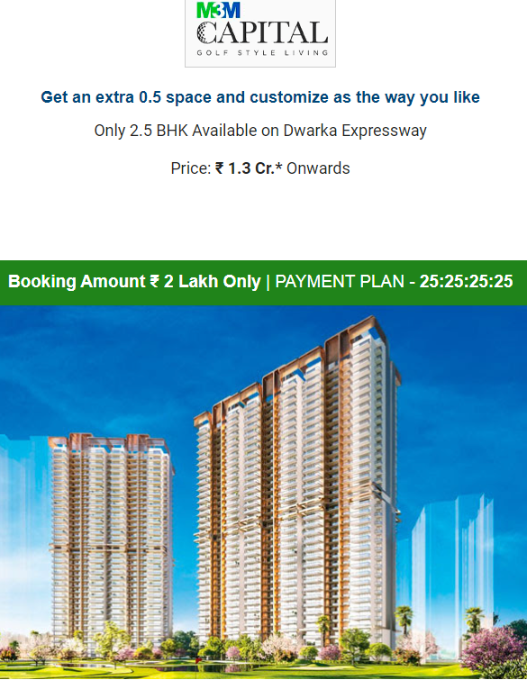 Booking amount Rs 2 Lac only at M3M Capital in Sector 113, Gurgaon