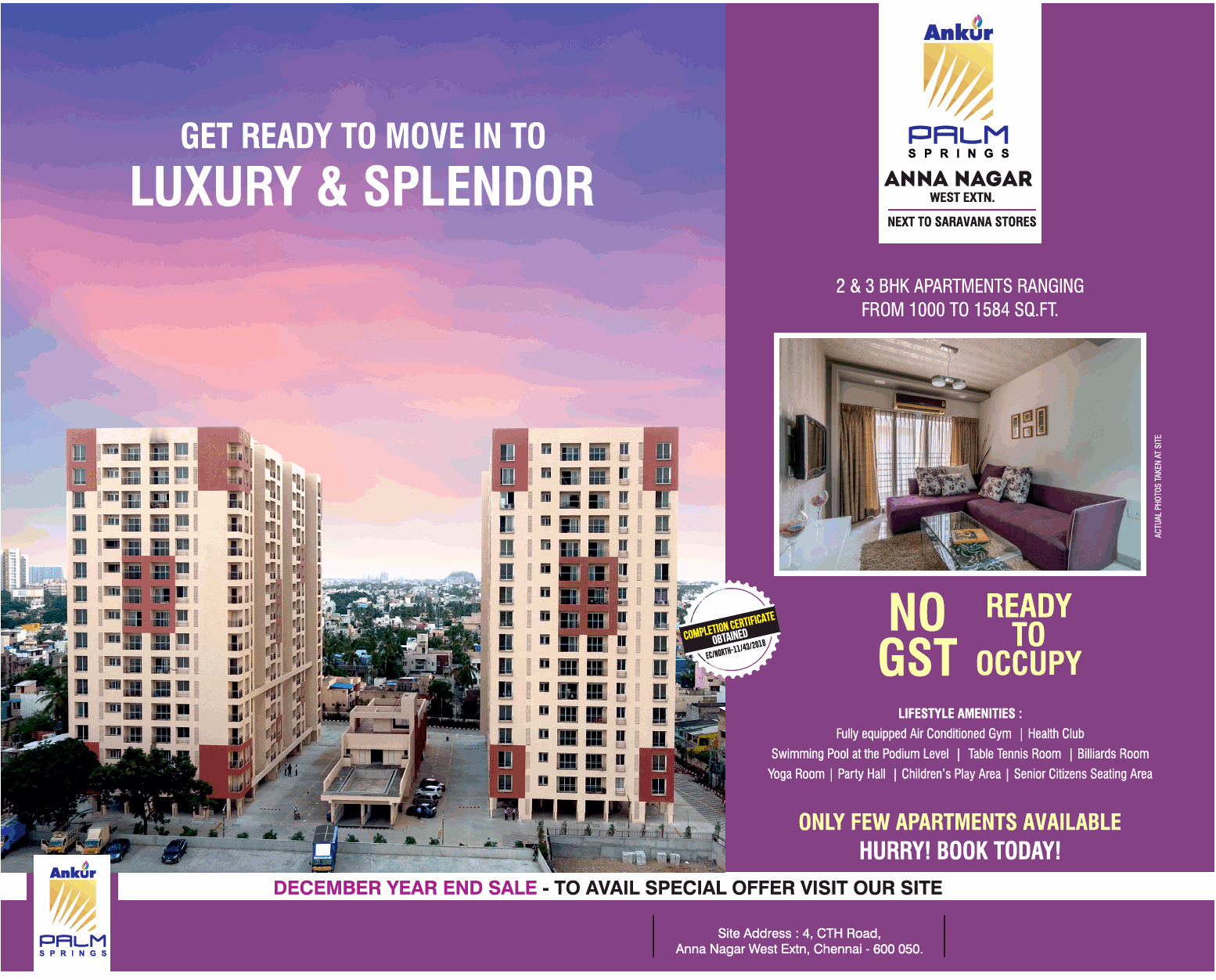 Get ready to move in to luxury & splendor at Ankur Palm Springs, Chennai