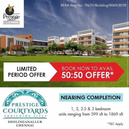Book now to avail 50:50 offer at Prestige Courtyards in Chennai Update