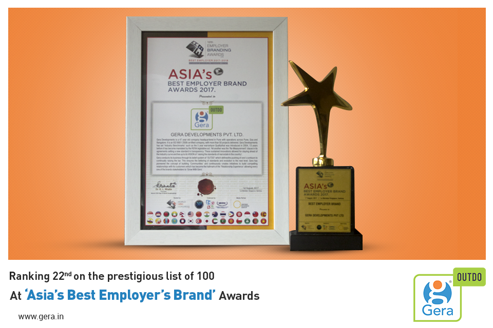 Gera Developments ranked 22nd among the prestigious top 100 employers at Asia’s Best Employer's Brand Awards