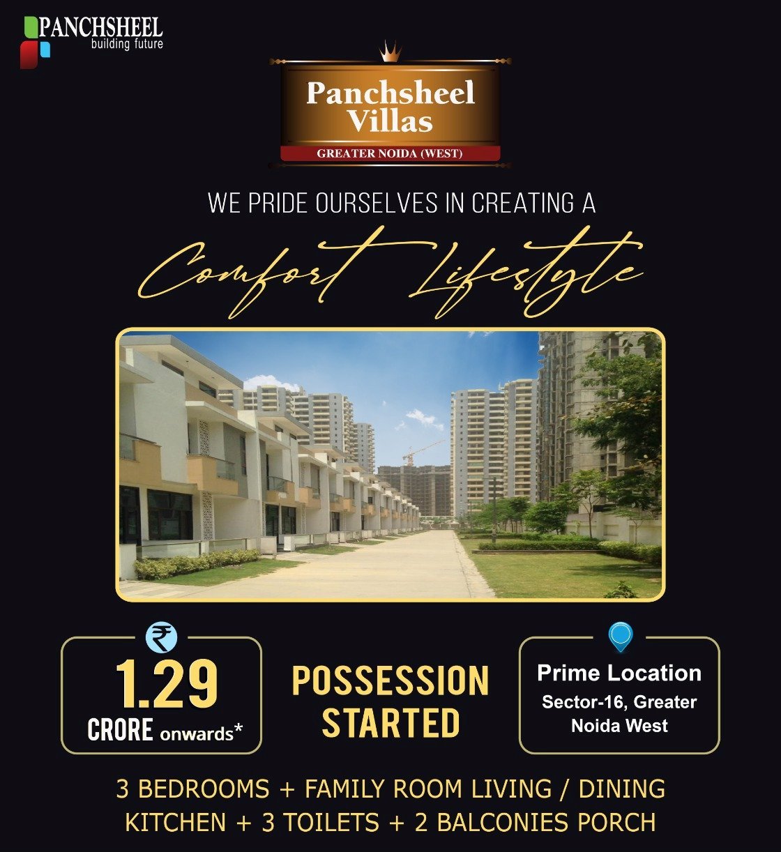 Book 3 BHK villas Rs 1.29 Cr at Panchsheel Villas in Greater Noida