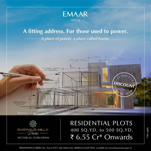 Residential plots 400 sq.yd. to 500 sq.yd. Rs 6.55 Cr onwards at Emaar Emerald Hills, Gurgaon