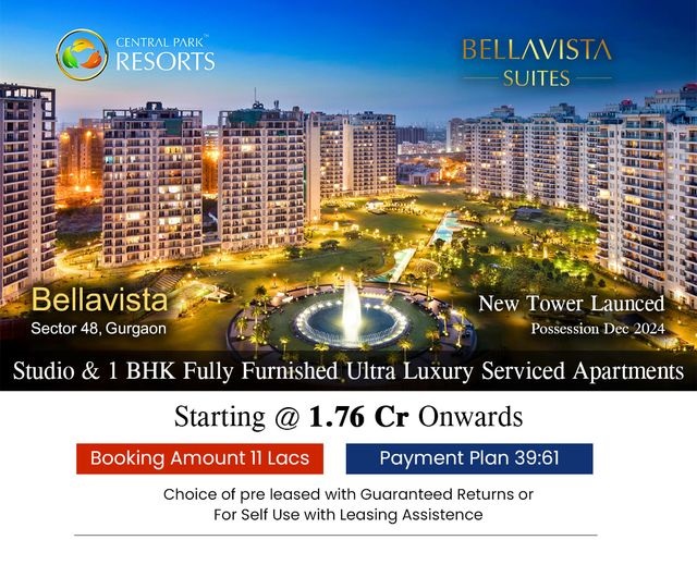 Studio & 1 BHK fully furnished ultra luxury serviced apartments Rs 1.76 Cr onwards at Central Park Bellavista, Gurgaon