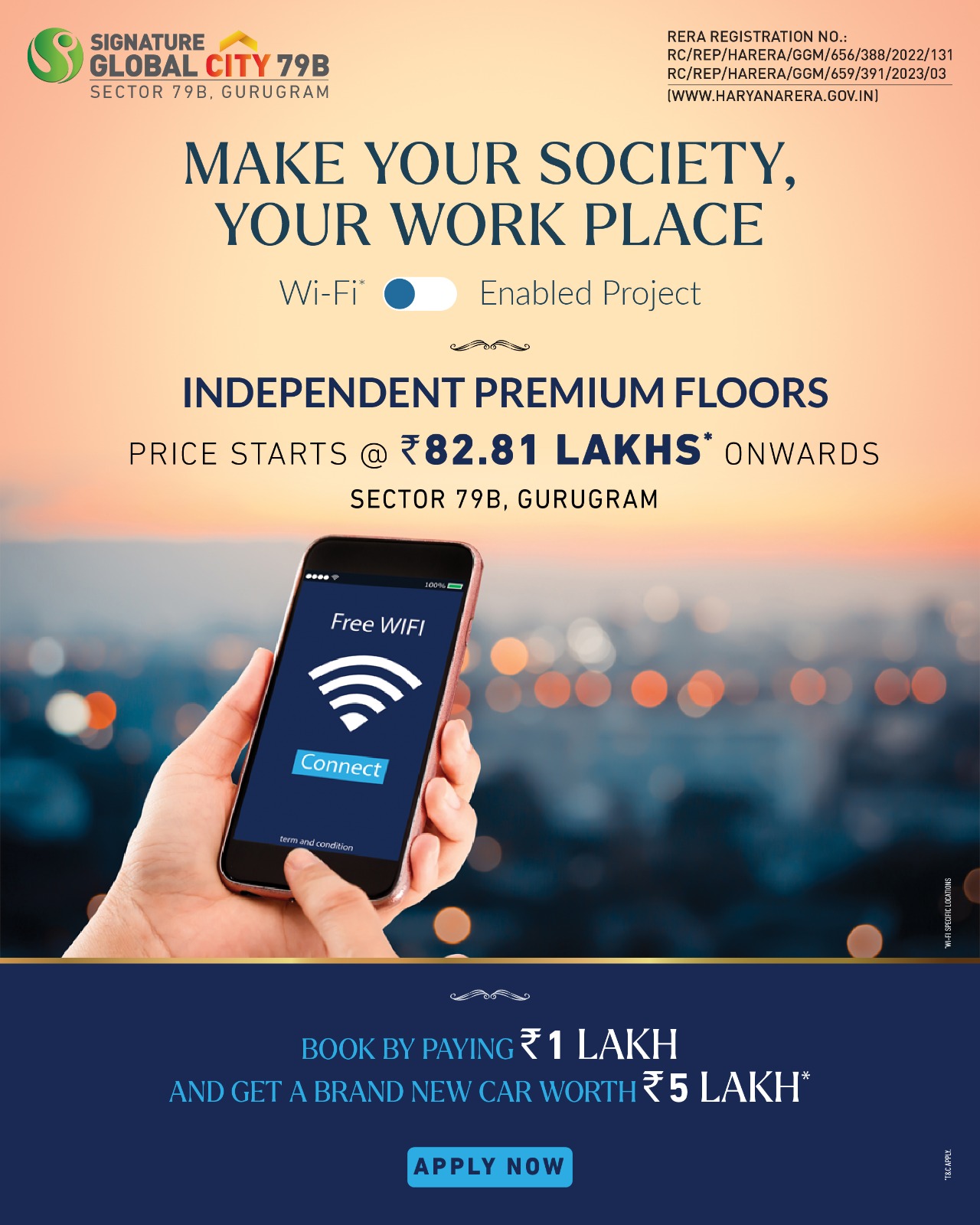 Enjoy salient features like Wi-Fi enabled areas at Signature Global City 79B, Sector 79B, Gurgaon
