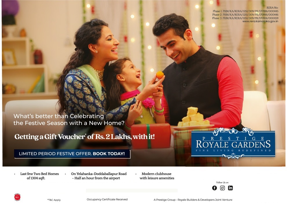 Getting a gift voucher' of Rs. 2 Lac at Prestige Royale Gardens in Bangalore